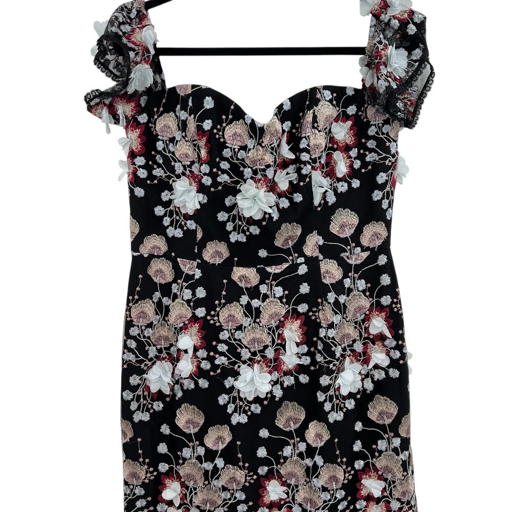 Dress the Population Tara Floral‎ Embroidered Black Multi Dress Size Large - Picture 4 of 12